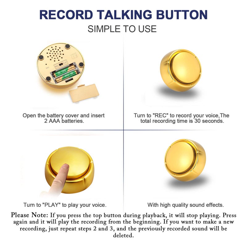 VOBRAMY Gold Recordable Button - Easy 30 Sec Talk Button for Dogs & Golden Buzzer - Image 3